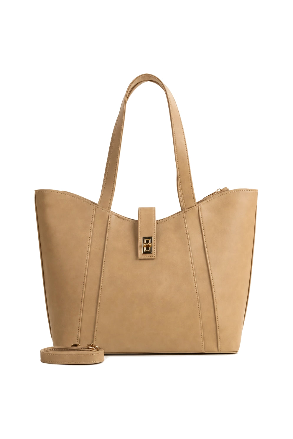 Structured Shoulder Tote Bag with Detachable Strap in Tan