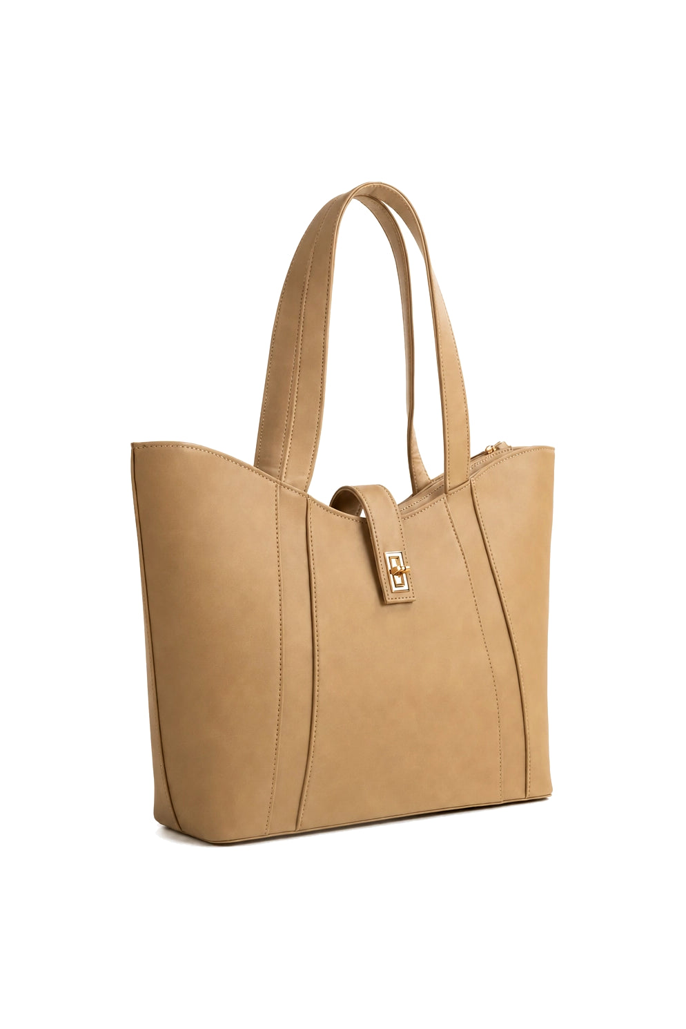 Structured Shoulder Tote Bag with Detachable Strap in Tan