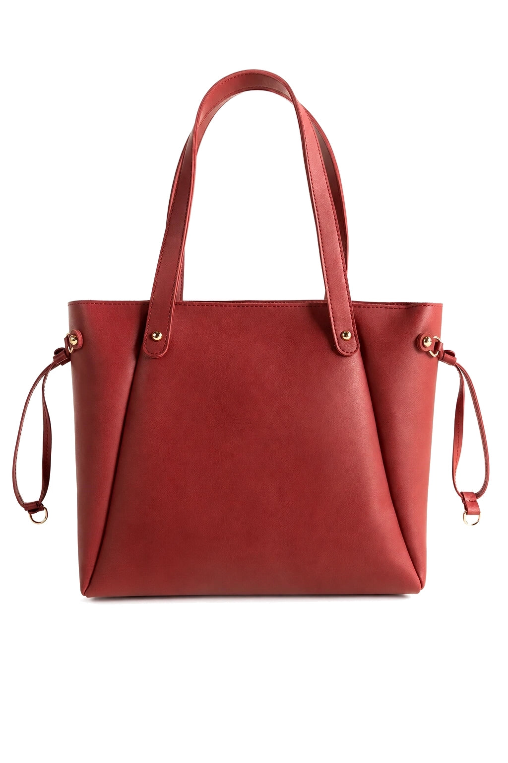 Structured Shoulder Tote Bag with Zip Top and Side Ties in Burgundy