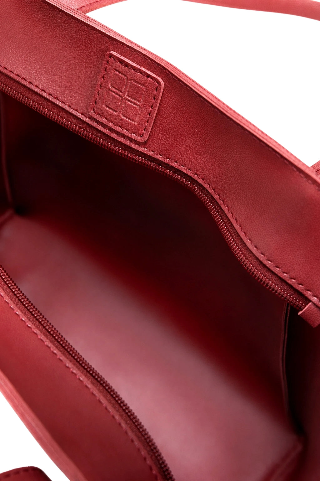 Structured Shoulder Tote Bag with Zip Top and Side Ties in Burgundy