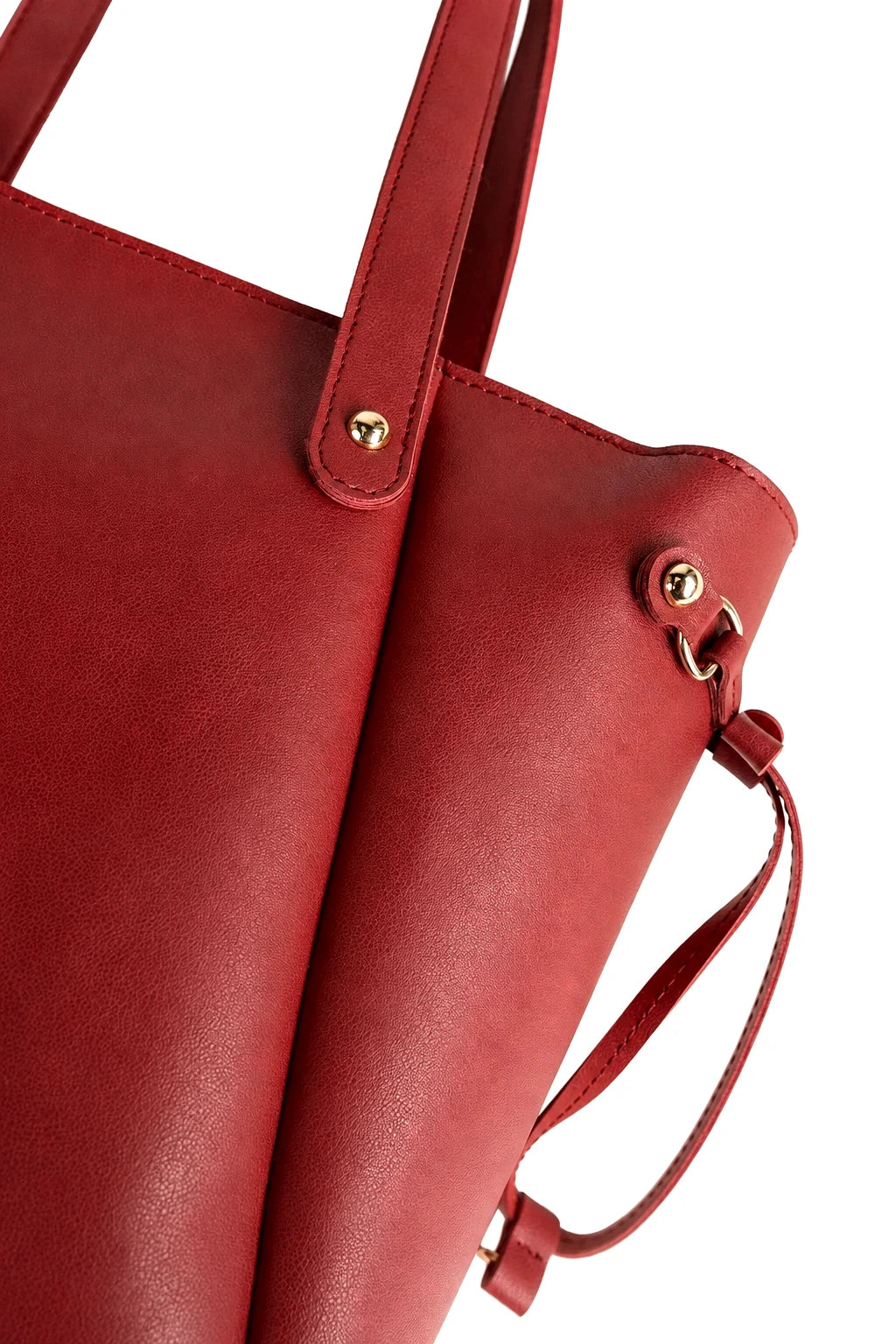 Structured Shoulder Tote Bag with Zip Top and Side Ties in Burgundy