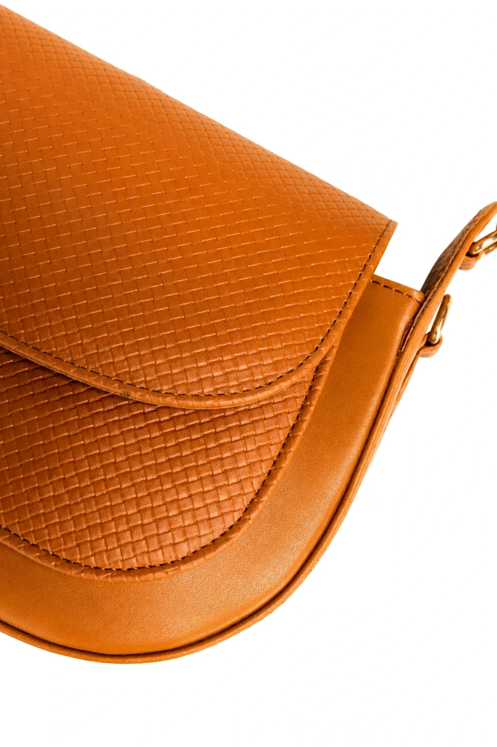 Textured Flap Saddle Bag with Short and Long Straps in Caramel