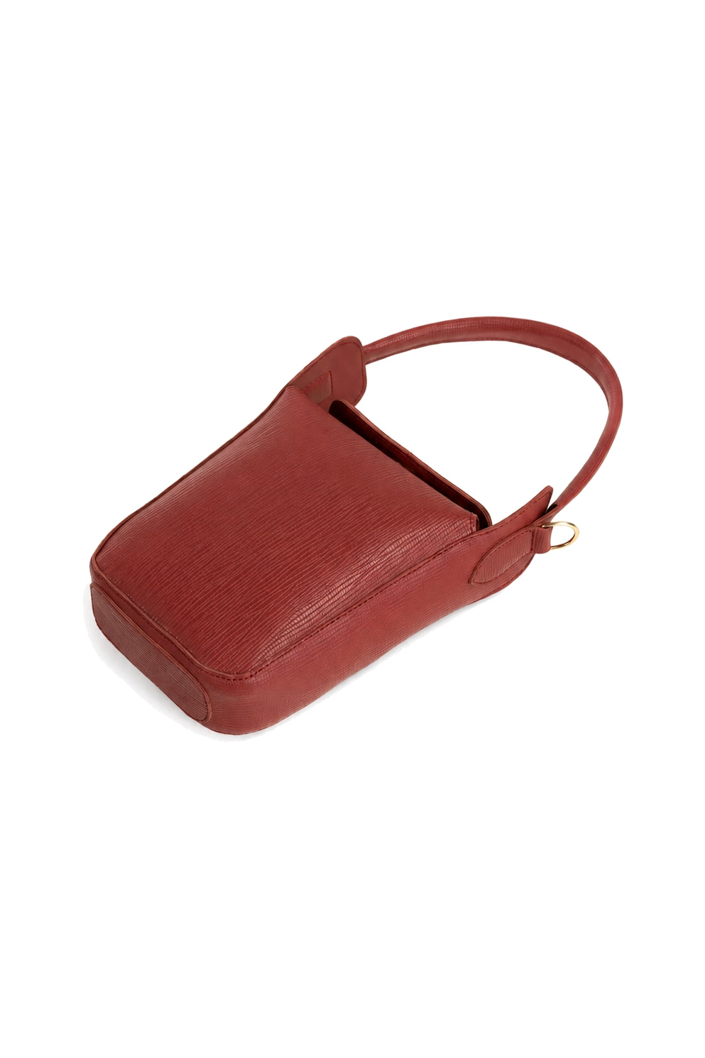 Textured Structured Top Handle Flap Bag in Burgundy