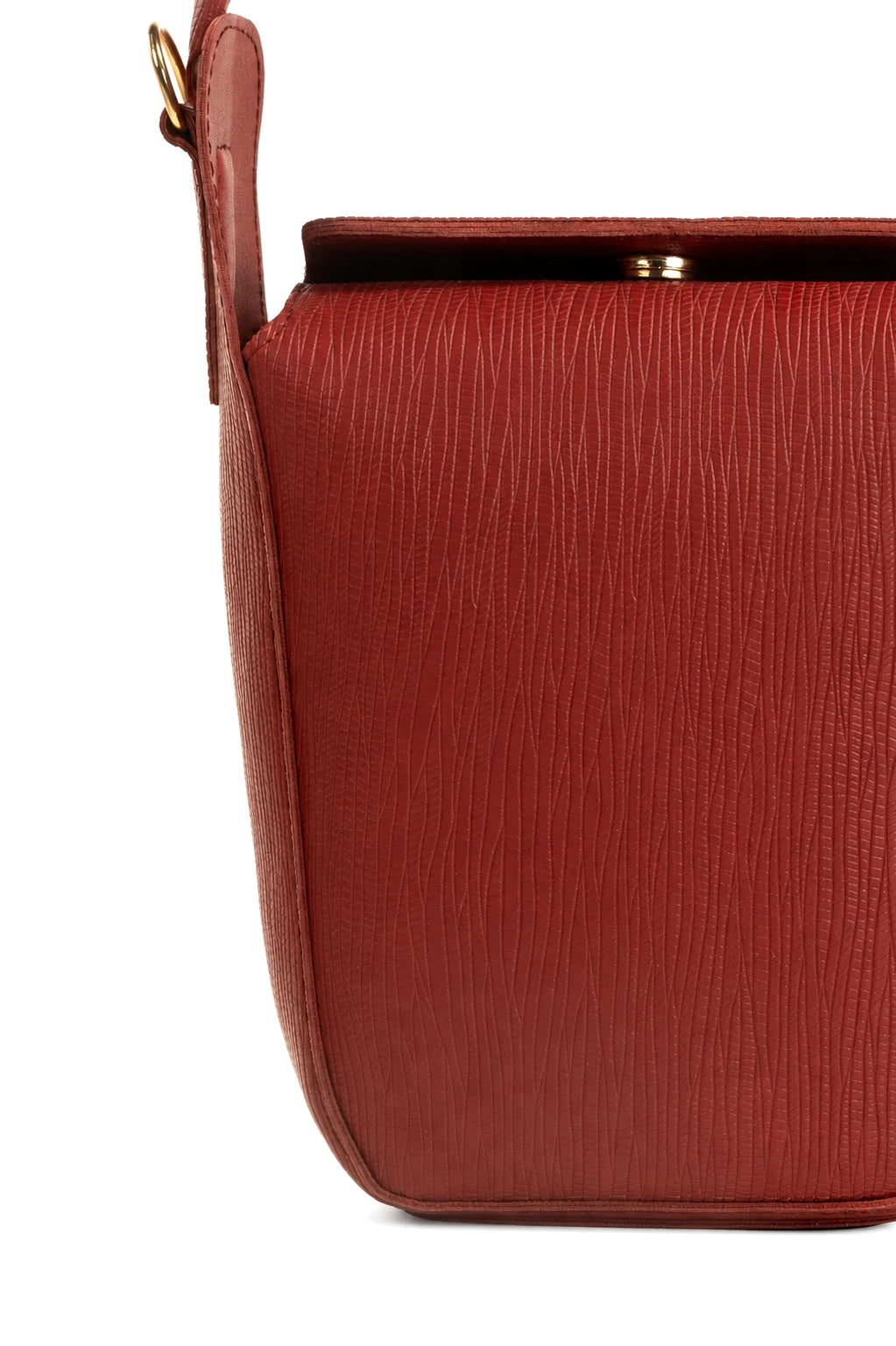 Textured Structured Top Handle Flap Bag in Burgundy