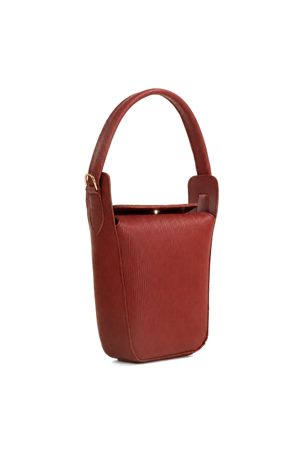 Textured Structured Top Handle Flap Bag in Burgundy