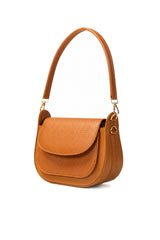 Cognac Tan Textured-Flap Saddle Shoulder Bag