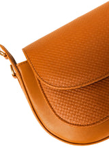 Cognac Tan Textured-Flap Saddle Shoulder Bag