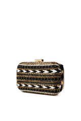 Black, White and Gold Beaded Satin Box Clutch with Removable Chain Strap – Twilight Grace