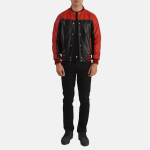 Men's Terrance Black & Red Leather Varsity Bomber Jacket