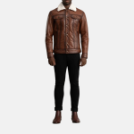 Men's Dallis Brown Leather Shearling Leather Trucker Jacket