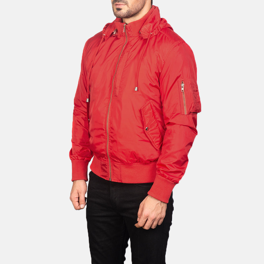 Men's Hanklin Ma-1 Red Hooded Bomber Jacket