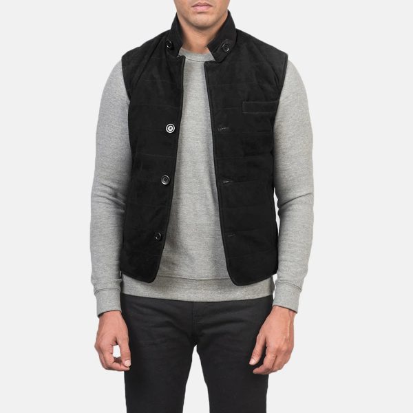 Men's Tony Black Suede Leather Vest