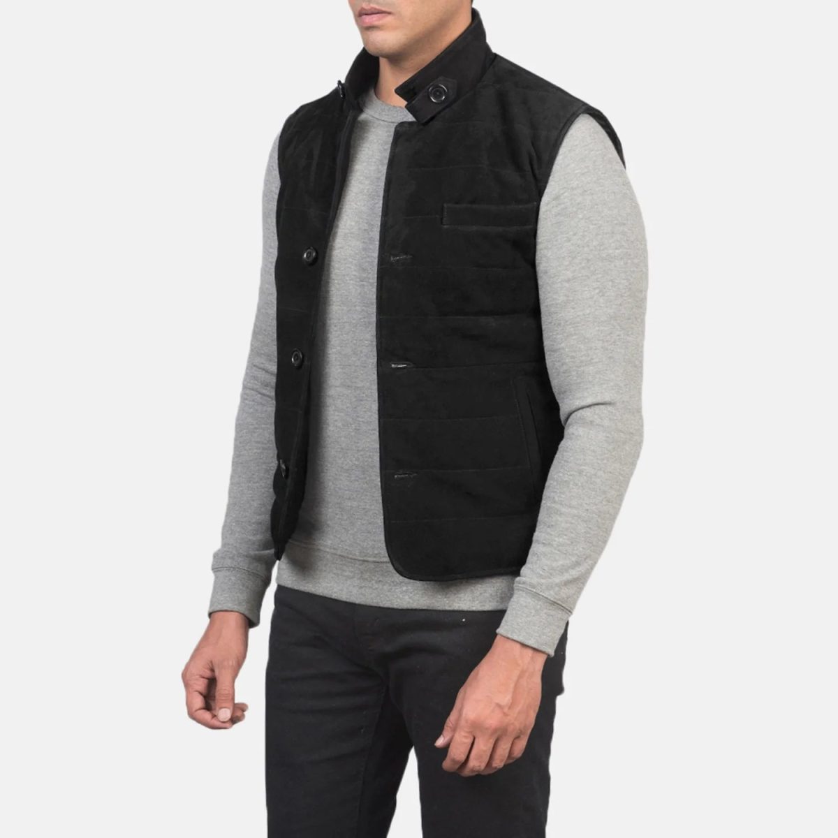 Men's Tony Black Suede Leather Vest