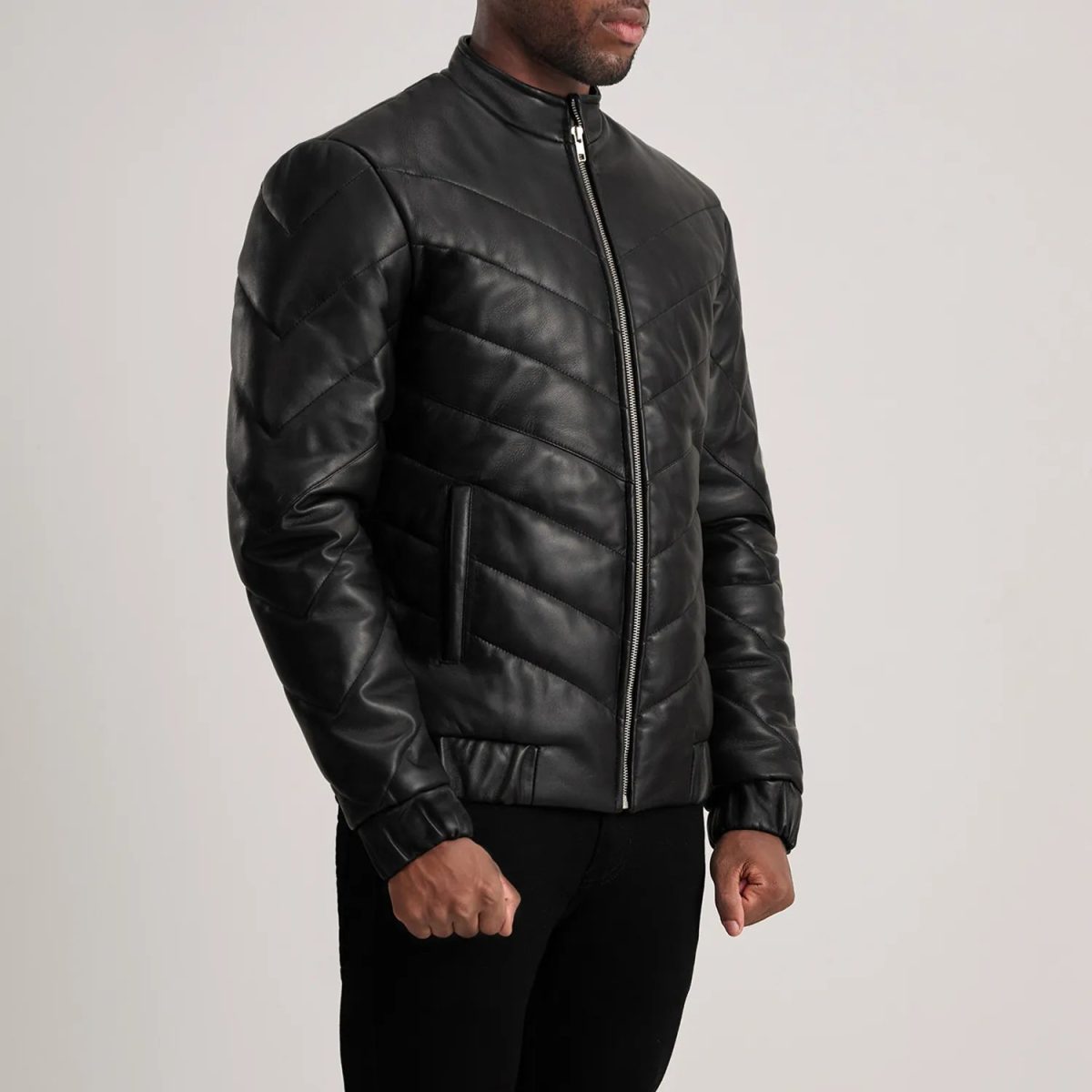 Men's Travis Black Leather Puffer Jacket