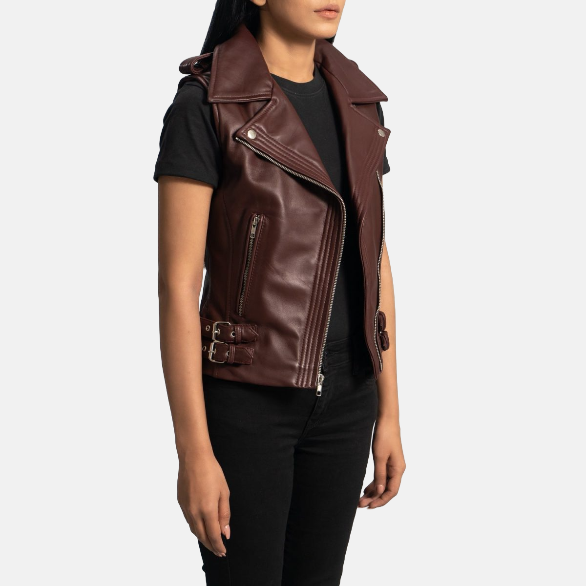 Women's Ladies Rhonda Maroon Leather Biker Vest