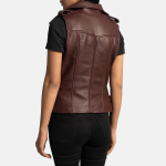 Women's Ladies Rhonda Maroon Leather Biker Vest