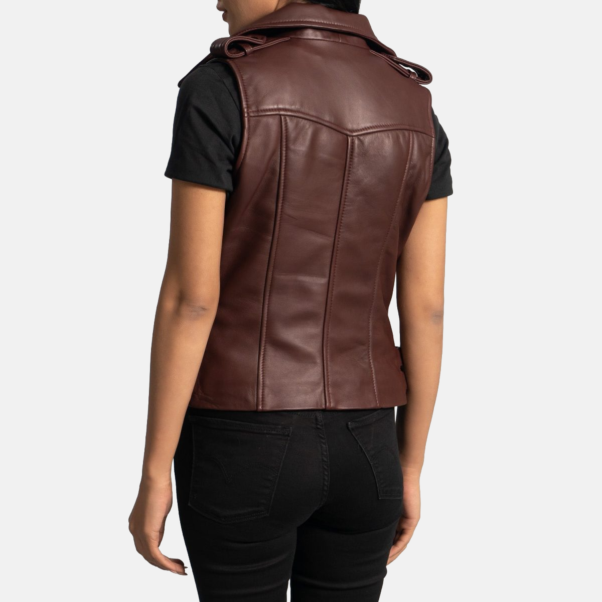 Women's Ladies Rhonda Maroon Leather Biker Vest