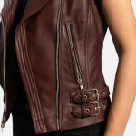 Women's Ladies Rhonda Maroon Leather Biker Vest