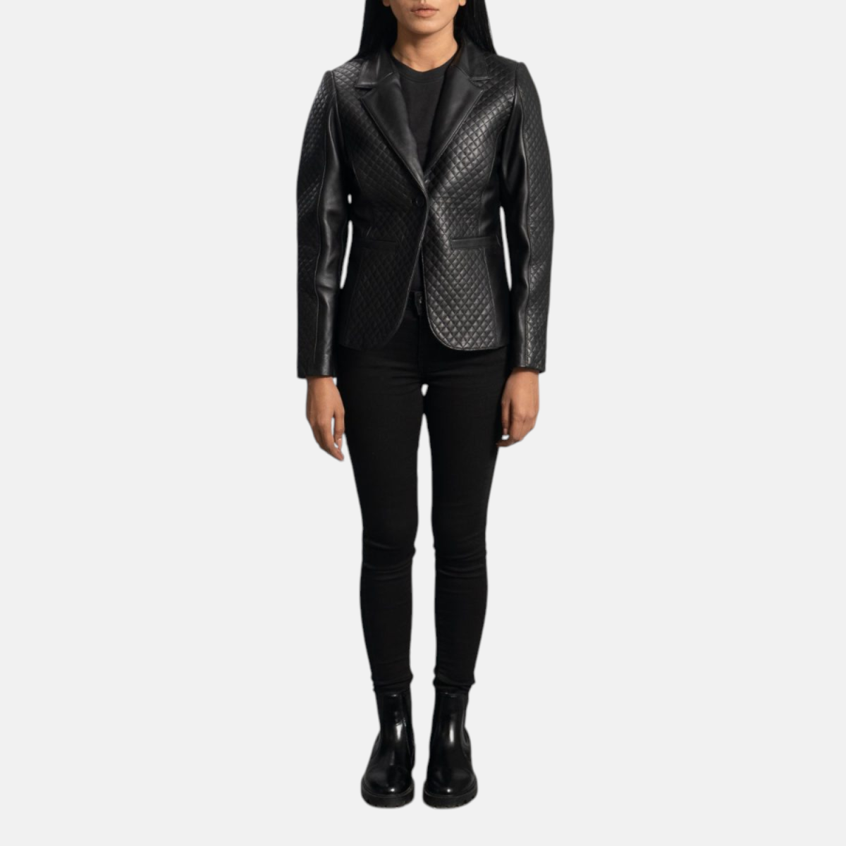 Women's Cora Quilted Black Leather Blazer