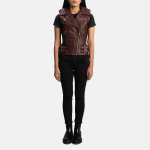 Women's Ladies Rhonda Maroon Leather Biker Vest