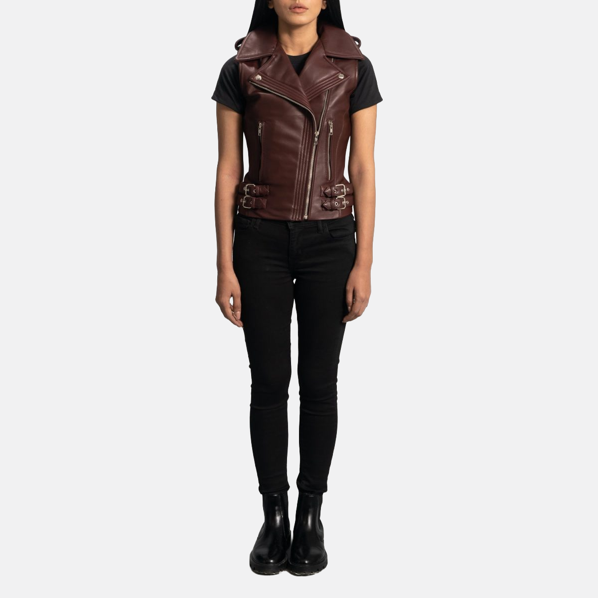Women's Ladies Rhonda Maroon Leather Biker Vest