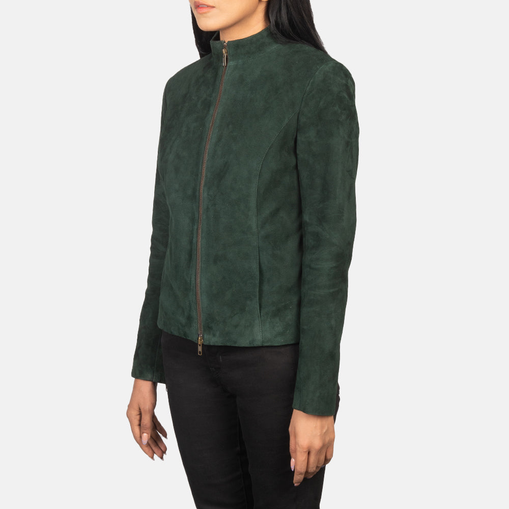 Women's Rumella Green Leather Biker Jacket